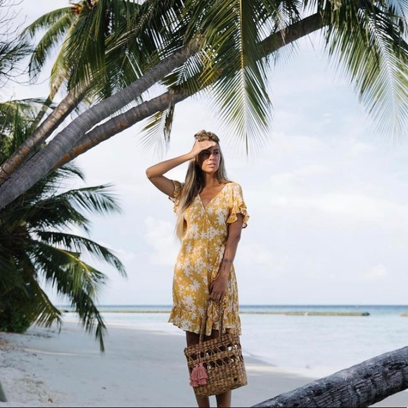 Billabong Floral Wrap Dress in Bright Gold - Picture 13 of 13